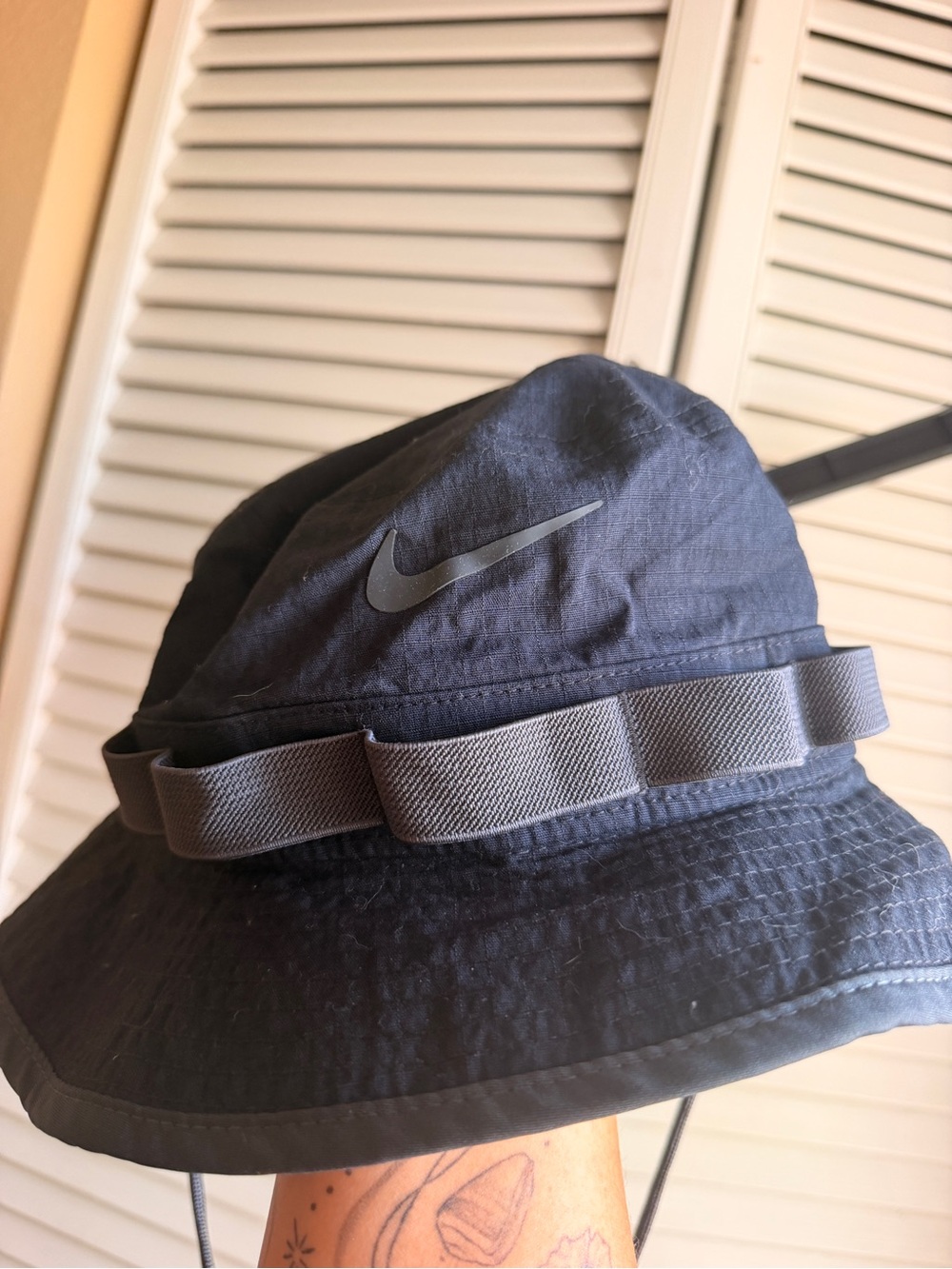 Nike Black Bucket Hat with Chin Cord - Men's